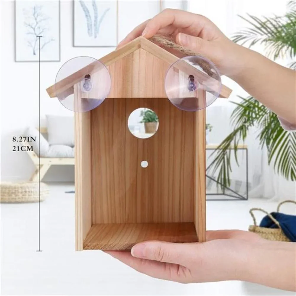 Window Bird House with Strong Suction Cup and Lanyard for Outside - See Through